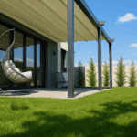 Pergolă PVC cu structură aluminiu și lumină LED ambientală