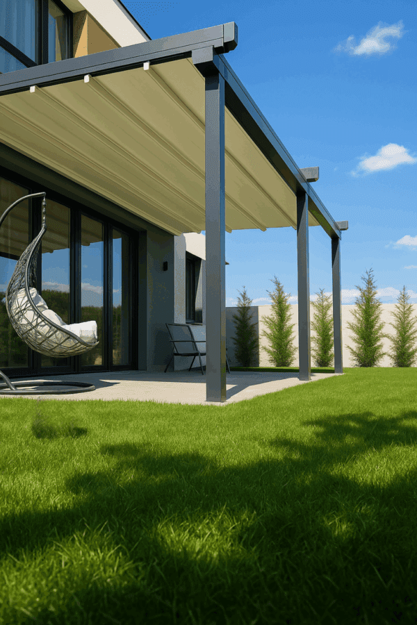 Pergolă PVC cu structură aluminiu și lumină LED ambientală